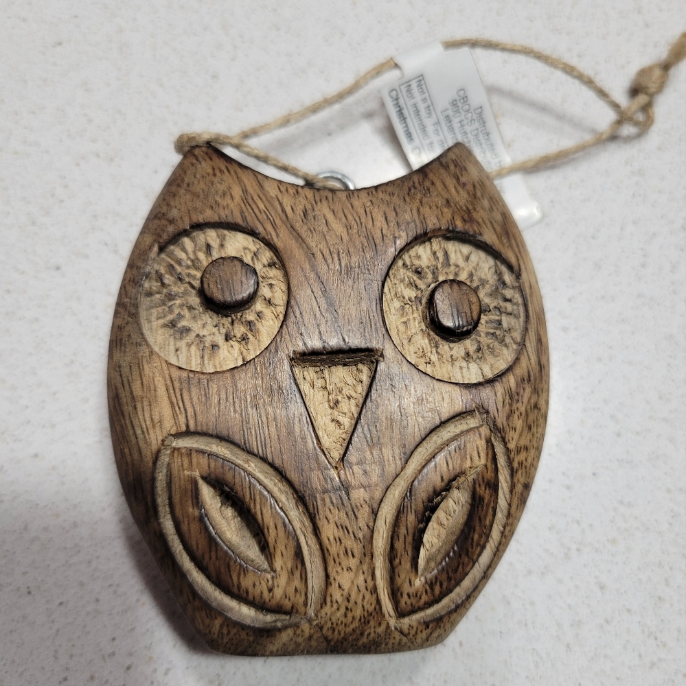 Wooden Carved Owl Ornament Deco, NEW